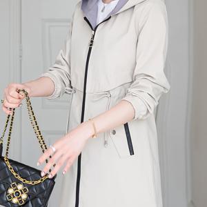 TEMU 여성용 듀얼 사이드 한국 스타일 캐주얼 재킷 - 조절 가능한 허리, 지퍼 클로저 & 대비 안감, 솔리드 컬러 봄/가을 아우터웨어, 자켓, 핏업 디자인