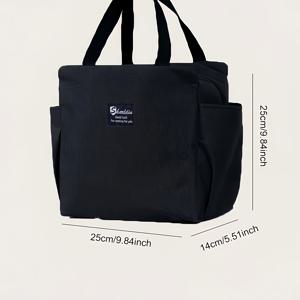 TEMU 1pc 블랙 옥스포드 천 절연 도시락 가방 - 휴대용 열식품 보관함, 직장, 학교, 캠핑 및 피크닉, 내구성 있는 두꺼운 알루미늄 호일 안감, 손세척 가능, 식품 접촉 없음, 도시락 가방 절연, 피크닉 필수품, 사각형 모양, 튼튼한 손잡이, 학교로 돌아가기