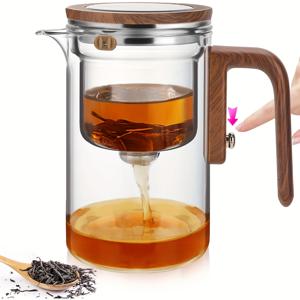 TEMU 800ml 마술 유리 차반, 나무 손잡이 및 필터가 있는 완벽한 차반 - 내구성이 뛰어난 유리, 전자레인지나 오븐에 안전하지 않음, 뜨거운 차와 차가운 차에 이상적, 뜨거운 차와 차가운 차 | 나무 손잡이 차반 | 내구성이 뛰어난 유리 차반