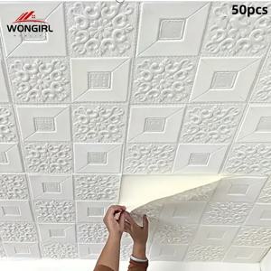 TEMU 50/10매 35cm 3D 벽 스티커 사각 자가 점착 벽지 폼 얼룩 방지 천장 스티커 거실 침실 발코니 주방 간편 설치