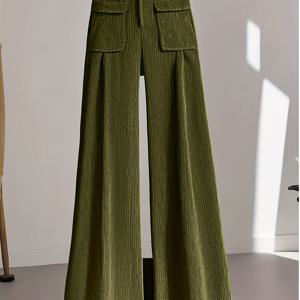 TEMU 여성용 하이웨이스트 와이드 레그 팬츠 - 우아한 단색 레그 트라우저, 포켓 포함, 올 시즌 캐주얼 & 포멀 웨어, 편안한 원단으로 & 패션을 즐기는 여성에게 적합, 스타일리시한 하의, 튼튼한 구조, 디자인