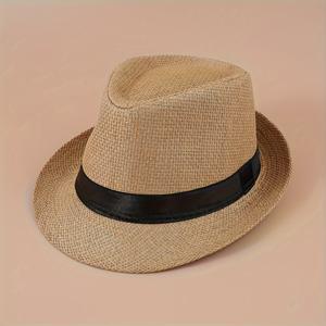 TEMU 클래식 Unisex Fedoras 모자 솔리드 컬러 짧은 고리 밀짚 태양 모자 여성 및 남성을위한 경량 통기성 Trilby 모자