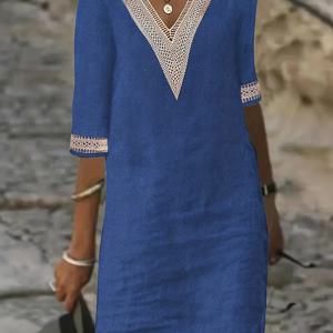 TEMU 여성용 V넥 레이스 반팔 드레스