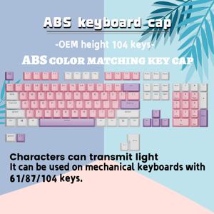 TEMU ABS 보라색 핑크 화이트/핑크 화이트 퍼플 기계식 키캡, 104키/87키/61키 적합, 기계식 키보드 컬러 매칭 키캡, OEM 높이 투명 풀-키 추출기 포함, 유럽 규격용 추가 4개 세트 (104키/87키/61키)