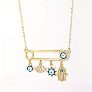 TEMU 패션과 섬세한 럭키 초커, 사악한 눈, 하msa 손, 안전핀 매력, 멕시코 여성 및 소녀를 위한 목걸이.