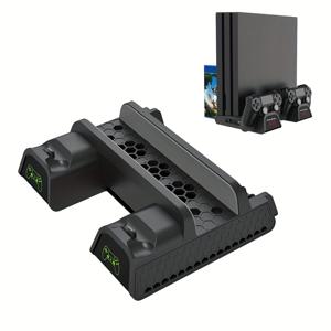 TEMU 플레이 4/PS4 슬림/PS4 프로를 위한 PS4 스탠드 쿨링 팬 , 듀얼 컨트롤러 포트 충전 독 USB 포트 빠른 충전 및 12개의 게임 슬롯