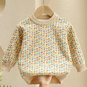 TEMU 여아용 코지 플러시 니트 스웨터 - 소프트, 두꺼운 겨울 상의, 연한 색상, 긴 소매, 둥근 목, 가을 & 겨울에 완벽, 겨울 의류 | 재미있는 디자인 | 플러시 니트 원단