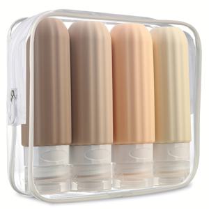 TEMU 세면도구용 여행 필수품 병 4팩, TSA 기내 승인 세면도구 용기, 3온스 누출 방지 압착 실리콘 튜브, 샴푸 바디워시 액체용 리필형 여행 액세서리