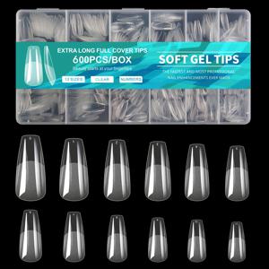 TEMU 네일 아트 살롱을 위한 네일 연장 매니큐어 도구로 사용되는 반 매트 클리어 아크릴 네일 팁 사전 형성된 가짜 네일 팁 600개