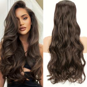 TEMU 롱 웨이비 5클립 인헤어 익스텐션 합성섬유 헤어피스 22-32인치 여성용 데일리 헤어 액세서리 할로윈