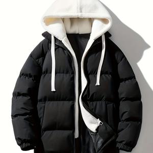 TEMU 남성용 스타일리시 솔리드 코트 | 캐주얼 통기성 지퍼업 긴팔 따뜻한 후드 탑, 시티 워크 스트리트 핑크, 겨울 야외 활동용, 섬유, 루즈핏, 두꺼움