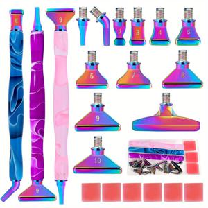 TEMU 아트 페인팅 펜 21개 세트, 금속 팁, 나사식 팁, 아트 페인팅 액세서리, 5D 아트 페인팅 도구, 클레이 6개 포함|보석십자수