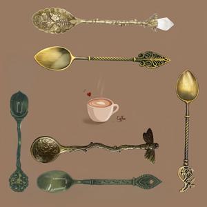 TEMU 6pcs 우아한 금속 숟가락 세트, 유럽 궁전 스타일 레트로 의식 커피 숟가락, 디저트 숟가락, 작은 숟가락, 안면도금 모델링 보석 혼합 스틱 숟가락, 가정용 주방 레스토랑 커피숍 호텔, 식기 액세서리, 크리스마스 선물