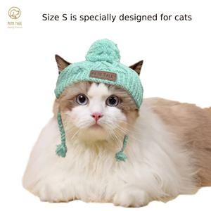 TEMU 애완동물 이야기 아늑한 니트 모자, 아크릴 폼폼 귀 밖으로 나오는 반다나, 기계 세척 가능, 작은, 중간, 큰, 특대, 장난감 품종을 위한 고정 방법 포함