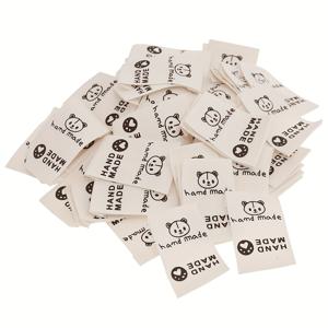 TEMU 100개 수제 곰 얼굴 더블 폴드 패브릭 태그 - 귀여운 블랙 라인 아트와 하트 & 