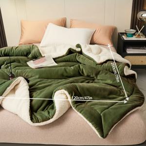 TEMU 1개의 이중층 두꺼운 양털 담요, 단색 군용 녹색 혼합 우유 양털 담요, 캐주얼 담요 스로우 담요 점심 시간 담요