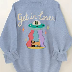 TEMU 플러스 사이즈, GET IN TOSEN 레터 프린트 스웨어, 봄 가을 라운드넥 캐주얼 스웨어, 여성용 오버사이즈 여성복