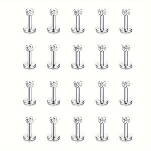 TEMU 20개입 스테인리스 스틸 피어싱 스터드 - 16G 3mm CZ 클리어 주얼리 (6mm, 8mm, 10mm) 남성용 패션, 민감한 피부에 안전한 라운드 디자인, 다용도 바디피어싱 액세서리, 저자극성 소재|피어싱