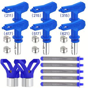 TEMU 페인트 스프레이 건용 13피스 스프레이 팁, 스프레이 팁 가드 노즐 시트 교체, 스프레이 건 필터, 페인트 스프레이 건 및 스프레이 기계용 (211,215,315,417,517,621, 팁 가드*2개, 필터*5개), 고성능 필터,장기 지속 필터,강화된 구성 요소,교체용 노즐,DIY 애호가,전문 화가들