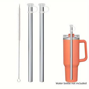 TEMU 2/4개 스테인리스 스트로우 커버, 교체용 금속 빨대 포함 재사용 가능한 스트로우 팁, 40oz & 30oz 유리컵에 적합, H2.0 & 1.0 텀블러와 호환 가능, 스포츠 물병 액세서리, 야외 수화 장비 | 매끄러운 메탈릭 마감 | 내구성 있는 음료 용기, 유리컵용 스트로우 커버