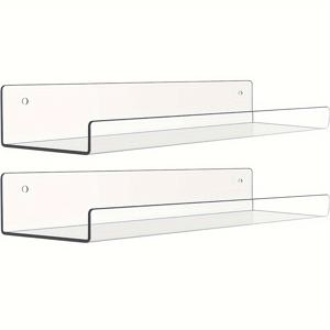 TEMU 【인기 선택】 15인치 투명 아크릴 플로팅 선반, 벽걸이 수납 디스플레이 선반, 침실 및 거실용 현대적인 플라스틱 청소년 책장 후크 포함, 거실 디스플레이|세련된 플로팅 선반|쉬운 설치, 플로팅 선반