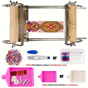 TEMU 조절 가능한 비즈 직조대가 포함된 완벽한 DIY 주얼리 만들기 키트 - 컬러풀 씨앗 비즈, 대형 아이 커브드 바늘, 핑크 깔때기 트레이, 랍스터 클라스프, 점프 링 및 비즈 매트 포함 - 수동, 전기 불필요, 주얼리 만들기 용품