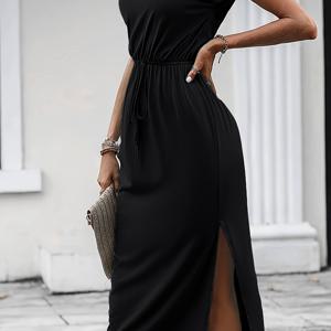 TEMU 여성용 우아한 라벤더 미디 드레스 - 짧은 소매, 둥근 목, 허리 cinched, 유연한 A라인 실루엣, 가벼운 폴리에스터 블렌드, 봄/여름/가을에 완벽, 다재다능한 패션 | 허리 cinched 드레스 | 광택 있는 질감