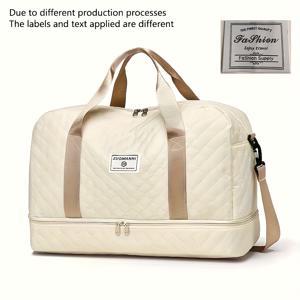 TEMU 여성용 대용량 여행 가방 럭셔리 토트백 - 패셔너블한 실용적 구획 디자인, 젖은/건조 분리 및 편리한 사이드 포켓이 있는 다기능, 여행 및 피트니스 활동에 적합한 경량 임산부 수납 가방, 짧은 여행용 캐리어, 독립 신발 구획, A-프레임 패턴 경량 가방, 휴대용 오버나이트 백