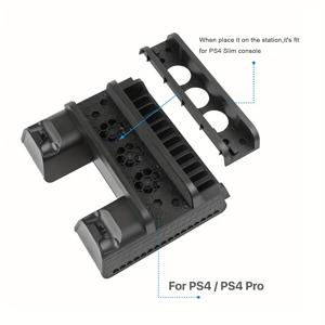TEMU PS4 슬림 및 프로용 쿨링 독, 컨트롤러 충전 , 핸들 충전기, 플레이 4 게임 디스크 및 카드 슬롯 포함