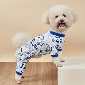 TEMU 1개 귀여운 발바닥 & 뼈 무늬 강아지 잠옷 점프수트 - 소형/중형견 및 고양이용 통기성 민소매 바디슈트, 봄 여름 가을 의류, 간편 슬립온 애완동물 옷, 개와 고양이를 위한 편안한 피자마, 재미있는 펫웨어