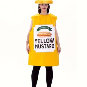 TEMU 코스튬 s & - 아이코닉 옐로우 슈트, 리얼리스틱 라벨 디자인, 핫도그 파티 의상, 테마 이벤트 및 프로모션용 (로 만든 의상 아님)