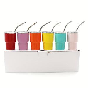 TEMU 6개 3온스 외부 플라스틱 내부 스틸 컵 세트, 304 스테인레스 스틸 빨대, 카페 미니 텀블러, 캠핑 등산용 드링크웨어, 야외용 편리한 텀블러 맥주잔|텀블러