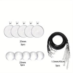 TEMU 1세트/15개입 베이직 목걸이 펜던트 블랭크 트레이 가죽 끈, 25mm 라운드 유리용, DIY 목걸이 액세서리 팔찌 만들기