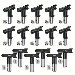 TEMU 16피스 가역형 페인트 분무기 팁 세트, 스테인레스 스틸 마감 금속, 스프레이 건 및 기계용 내구성 있는 내마모성 노즐, 크기에는 109, 111, 211, 215, 311, 317, 413, 415, 515, 517, 519가 포함됩니다., 543, 545, 621, 623, 655