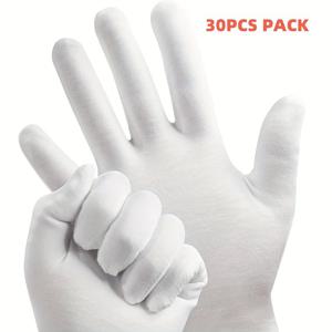 TEMU 10/20/30개 청소년용 화이트 패브릭 장갑, 부드럽고 탄력적; 신축성 좋아 일상 가정용 및 야외 보온, 도서관, 기록물, 휴일 행사, 예절 표현, 악기 연주에 적합. 손 보습에 적합, 가정용 필수품,손의 따뜻함,탄력 있는 핏,편안한 착용감,내구성 있는 소재,학생 필수품,일상복