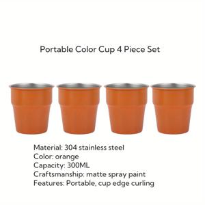 TEMU 한유에 4개 세트인 스테인레스 스틸 텀블러 세트, 야외 캠핑용 304 스테인레스 스틸 스텝 컵, 휴대용 여행용 커피 마시는 컵, 소풍, 바비큐, 하이킹에 이상적 - 아버지의 날, 산의 날, 추석 선물