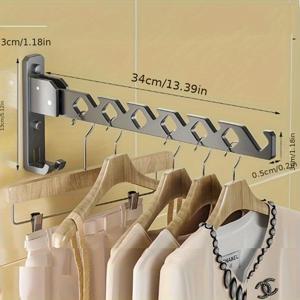 TEMU 벽걸이형 조절 가능한 각도 옷 건조대, 접이식 대용량 메탈 코트 행거 및 건조기 정리대, 의류 정리대, 건조대