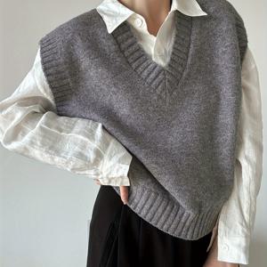 TEMU 한국식 V넥 민소매 베스트 탑 - 솔리드 컬러 민소매 아카데미 블라우스, 유니폼용, 스커트/드레스 레이어링, 봄/가을 캐주얼 웨어|나시원피스|민소매원피스|민소매