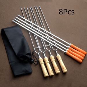 TEMU 8개 스테인리스 스틸 바베큐 바베큐 포크 나무 손잡이 포함 - 야외 그릴링 꼬치 고기 및 채소용