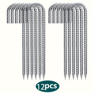 TEMU 4/8/12개 J-후크 철근 스테이크 12인치, 캠핑 텐트용 야드 스테이크 강력한 지면 스테이크 녹 방지 코팅 금속 꽃밭 및 조경 패브릭 핀 개 울타리용