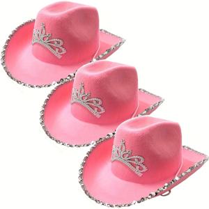 TEMU 3pcs 6pcs 음악 축제 왕관 펠트 모자 레트로 서부 가우보이 모자 웨딩 음악 축제 신부 모자 파티 모자 발리 와이드 브림 시퀸 모자