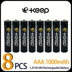 TEMU 8개입, e-keep Ni-MH 충전지 1.2V AAA R3 1000mAh. 내구성 및 장시간 사용. 리모컨, 알람시계, 초인종, 게임패드, 손전등용, 장치 전원 공급,컴팩트 디자인,지속적인 성능,AAA 배터리,충전식 전지,기술 애호가,가젯 소유자들