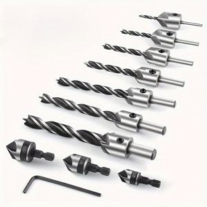TEMU 10개 세트의 스테인레스 스틸 보링 드릴 비트 세트 - 헥스 키 렌치가 있는 카운터싱크 드릴 비트 세트, 7개 나무 카운터싱크 비트, 목공에 사용되는 3개의 헥스 샹크 보링 비트