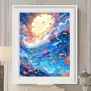 TEMU 1개 추상적인 5D DIY 페인팅 세트 라운드 크로스 스티치 키트 라인석 장식 선물 자수 수중 세계 어른 초보자용 페인팅 풀 도트 , 침실, 복도, 거실 및 기타 집 곳곳에 걸어 놓기에 매우 적합한 현대 기술, 예술적 아름다움으로 당신의 가정 생활을 꾸며보세요. 30x40cm / 11.8x15.7in