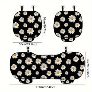 TEMU 데이지 패턴 자동차 시트 쿠션 앞좌석 및 뒷좌석, 미끄럼 방지 고무 바닥, 세단, SUV, 밴에 맞는 범용, 통기성 자동차 내부 의자 커버, 여분의 부드러운 스폰지 충전, 가볍고 휴대 가능, 모든 계절 대마 표면, 3피스 세트