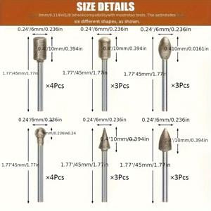 TEMU 20개 세트 그라인딩 버 드릴 비트 세트, 로터리 도구 액세서리 돌 조각 세트, 1/8인치 샹크가 있는 석재 및 유리 조각용, 연마, 광택, 조각, 사anding