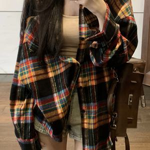 TEMU 플레드 버튼 프런트 드롭 숄더 블라우스, 레트로 스타일 롱 슬리브 블라우스 (봄 & 여름), 여성 의류