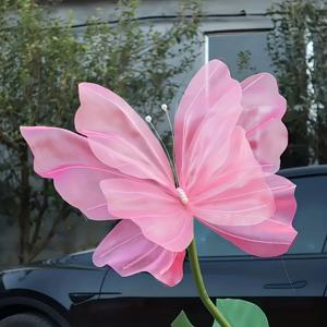 TEMU 1개 실크 나비 장식 - 웨딩 및 야외 행사용, 생동감 넘치는 3D 나비와 줄기, 사진 배경 및 계절 축제, 나비 파티 장식에 완벽