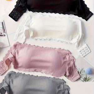 TEMU 9-12세용 스트랩리스 솔리드컬러 골지 탱키니 4팩