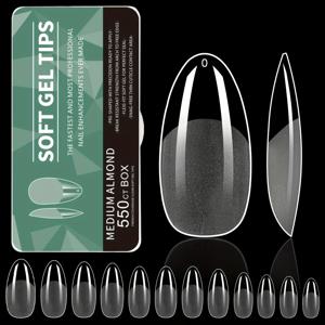 TEMU 12 사이즈, 550개 소프트 젤 네일 팁 - 짧은, 중간, 긴, 반, 매트 핏, 울트라 핏 & 자연스러운, 거친 핏, 사각형 코피 & 아몬드 모양, 전문 네일 강화, 네일 강화 | 자연스러운 핏 | 거친 핏 네일, 네일 케어 필수품